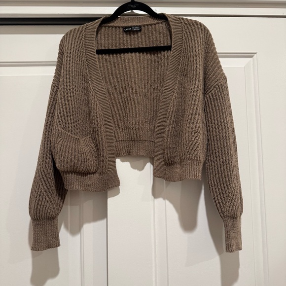 Women’s chunky knit sweater brown cardigan / size Large - Picture 3 of 7